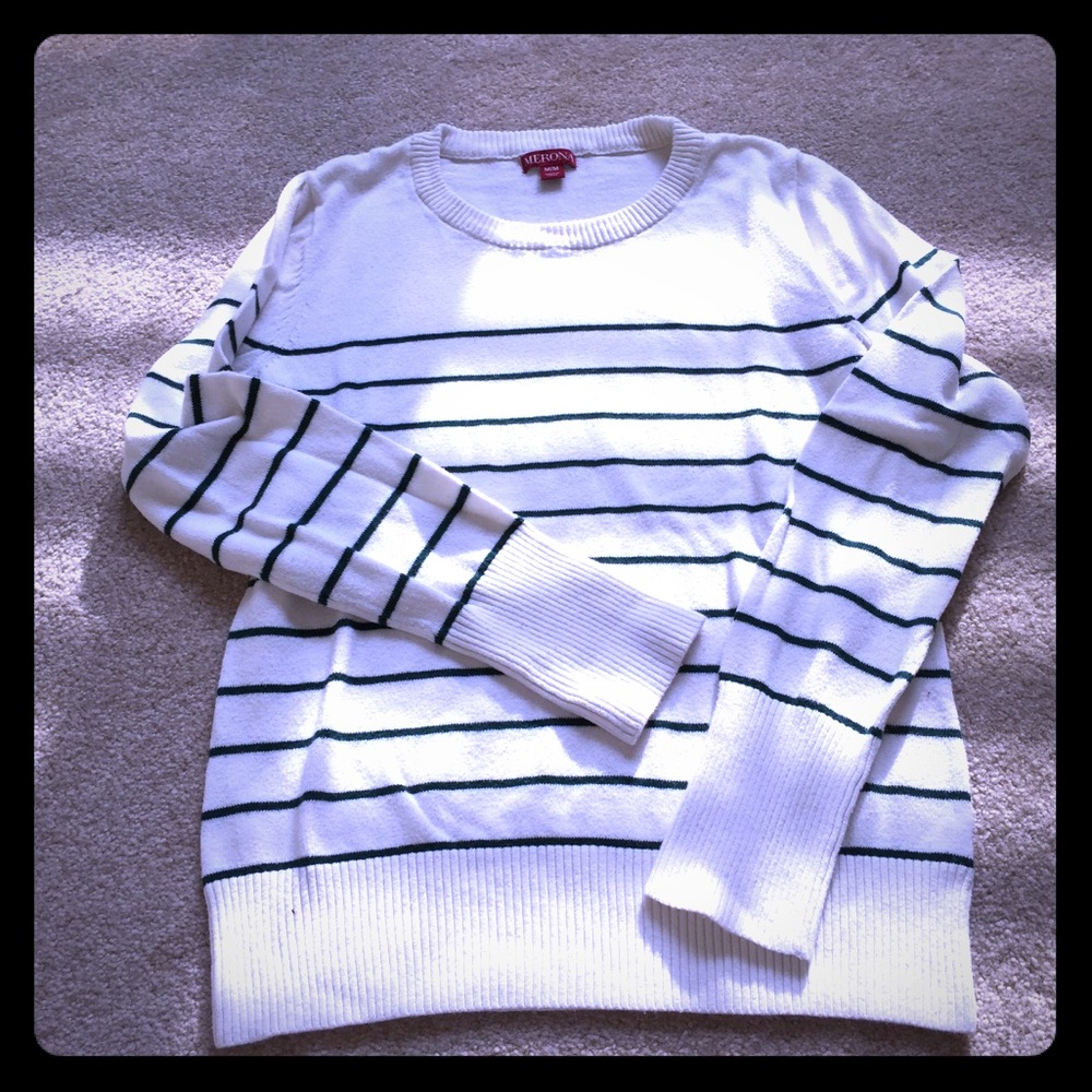 Merona Cream/Green Stripe Sweater Sz M